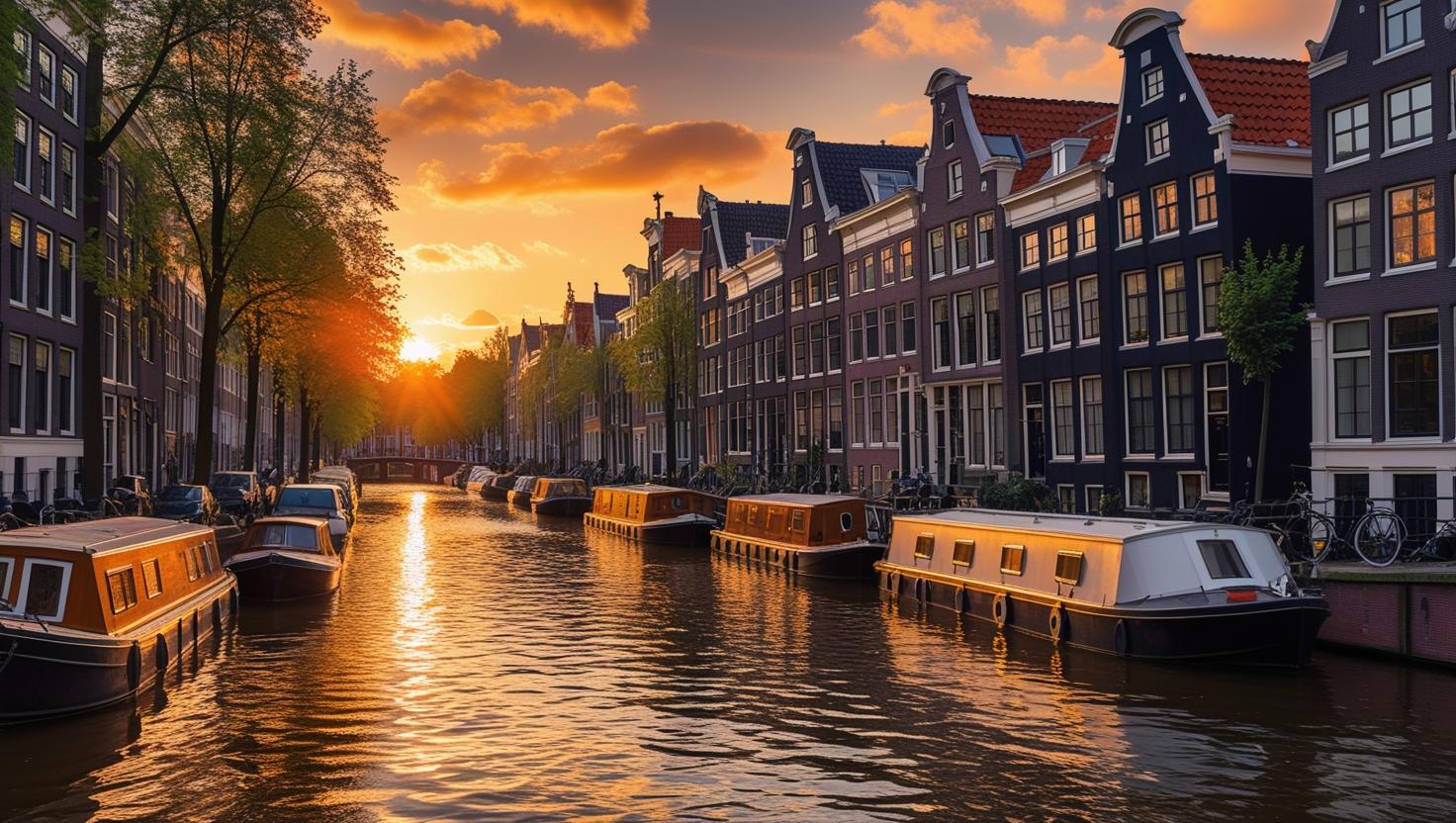 Charming city canals in Amsterdam
