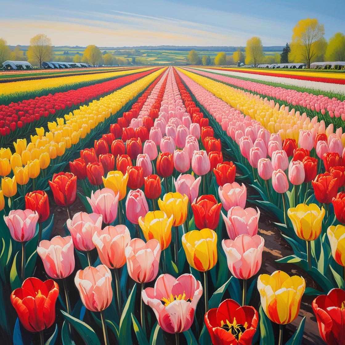 Colorful tulip fields at Keukenhof Gardens